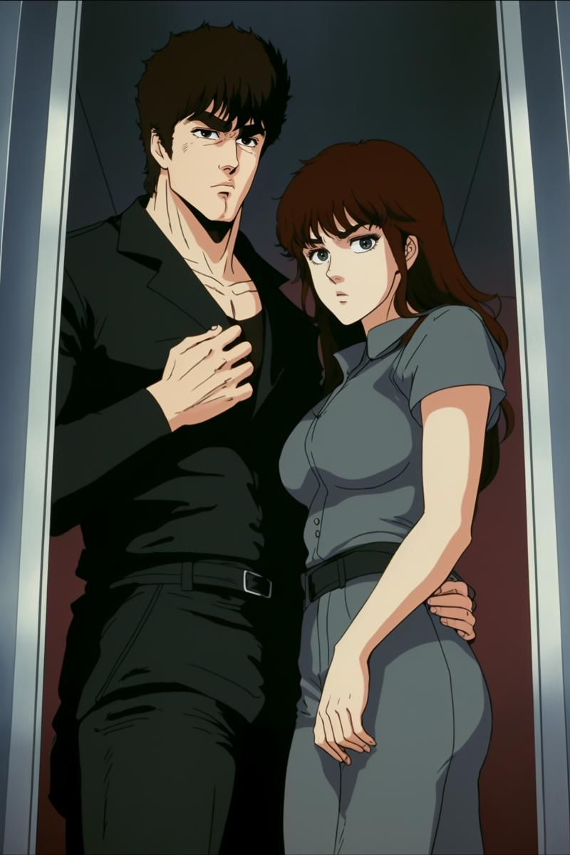 1671612808985-573026982-closeup of a man and a woman, standing an an elevator, wearing a dark gray business suit, wearing a black shirt,_HNKstyle,_.png